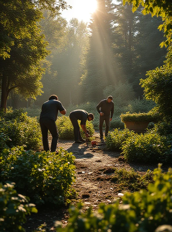 Restoration work in a historic castle park