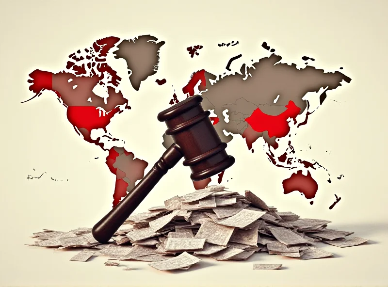 Concept art of a gavel striking down on a pile of international treaties and aid packages, symbolizing a reduction in foreign aid.