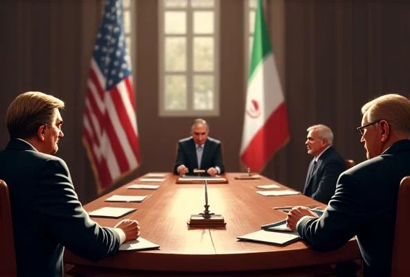 Illustration of a negotiation table with the flags of the US and Iran in the background.