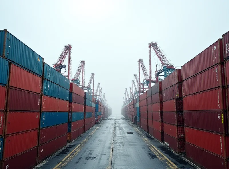 Containers at a port, symbolizing international trade.