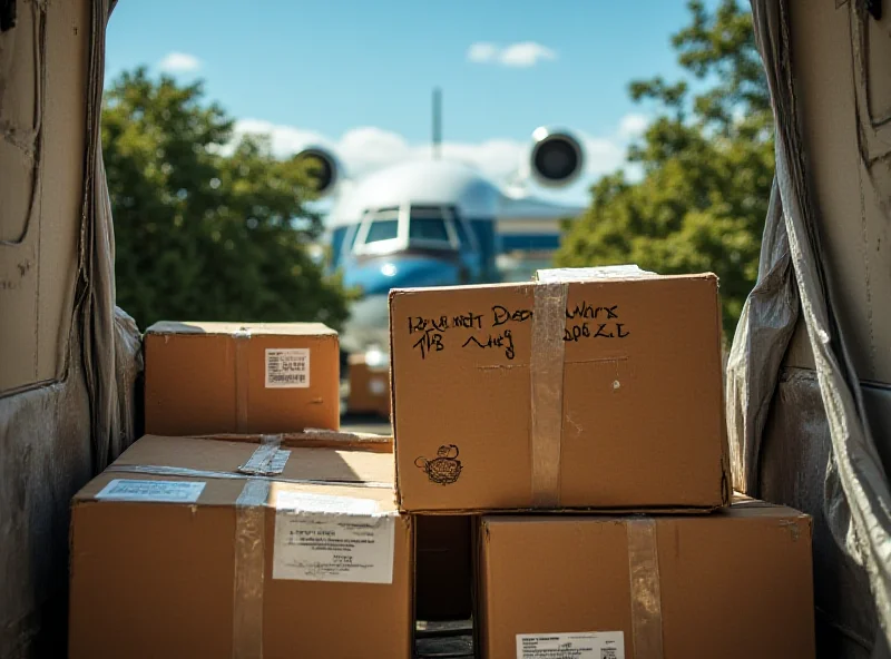 Boxes being loaded onto Air Force One with the Mar-a-Lago mansion in the background.