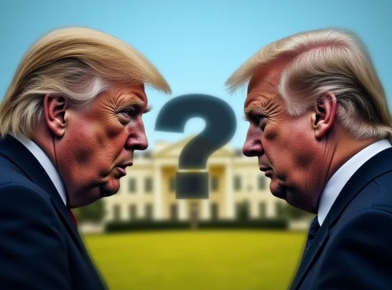 A split image showing Donald Trump and Volodymyr Zelenskyy facing each other with a question mark in between them.