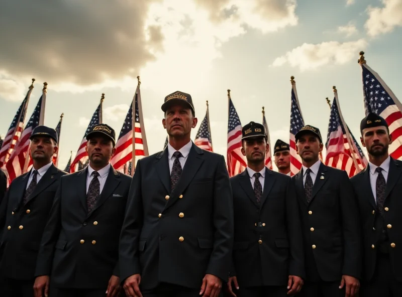 A group of veterans standing together in a patriotic setting