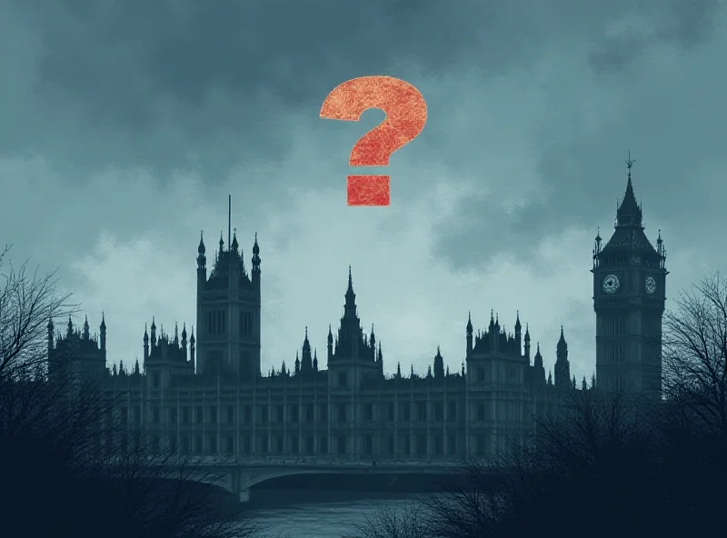 Illustration of the British Parliament building with a question mark looming over it, symbolizing uncertainty about adapting to Trump's policies.