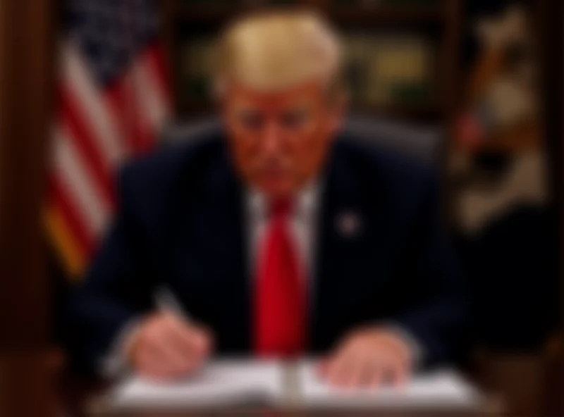 Image of Donald Trump signing a decree related to tariffs.