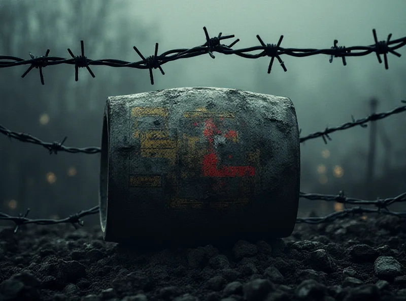 Illustration of a nuclear warhead with barbed wire around it, symbolizing the security risks.