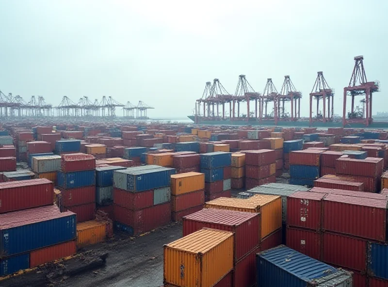 Containers at a port, symbolizing global trade and potential disruption from tariffs.