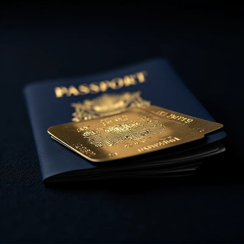 A stack of US passports with a gold card on top, symbolizing the proposal to sell US citizenship.