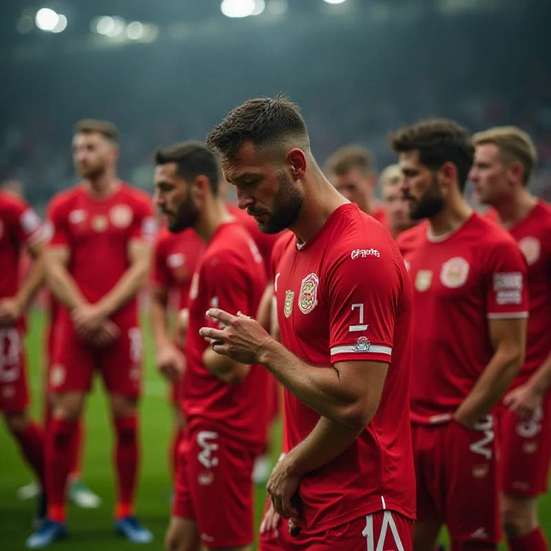 Distressed Union Berlin players on the field after conceding a goal.